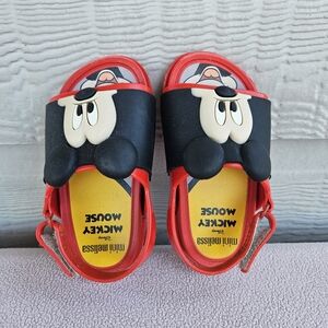 Mini Melissa Disney Mickey Mouse Sandal SZ 7 Hook & Loop Jelly Red Black